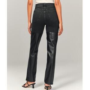 Abercrombie Faux Leather Denim Black Curve Love 90s Straight Jeans Women 25